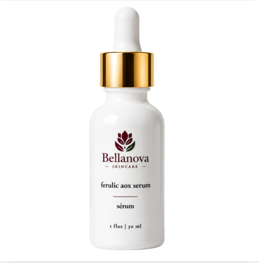 Bellanova skincare serum bottle with dropper on a white background