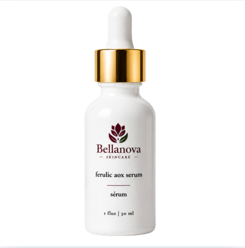 Bellanova skincare serum bottle with dropper on a white background
