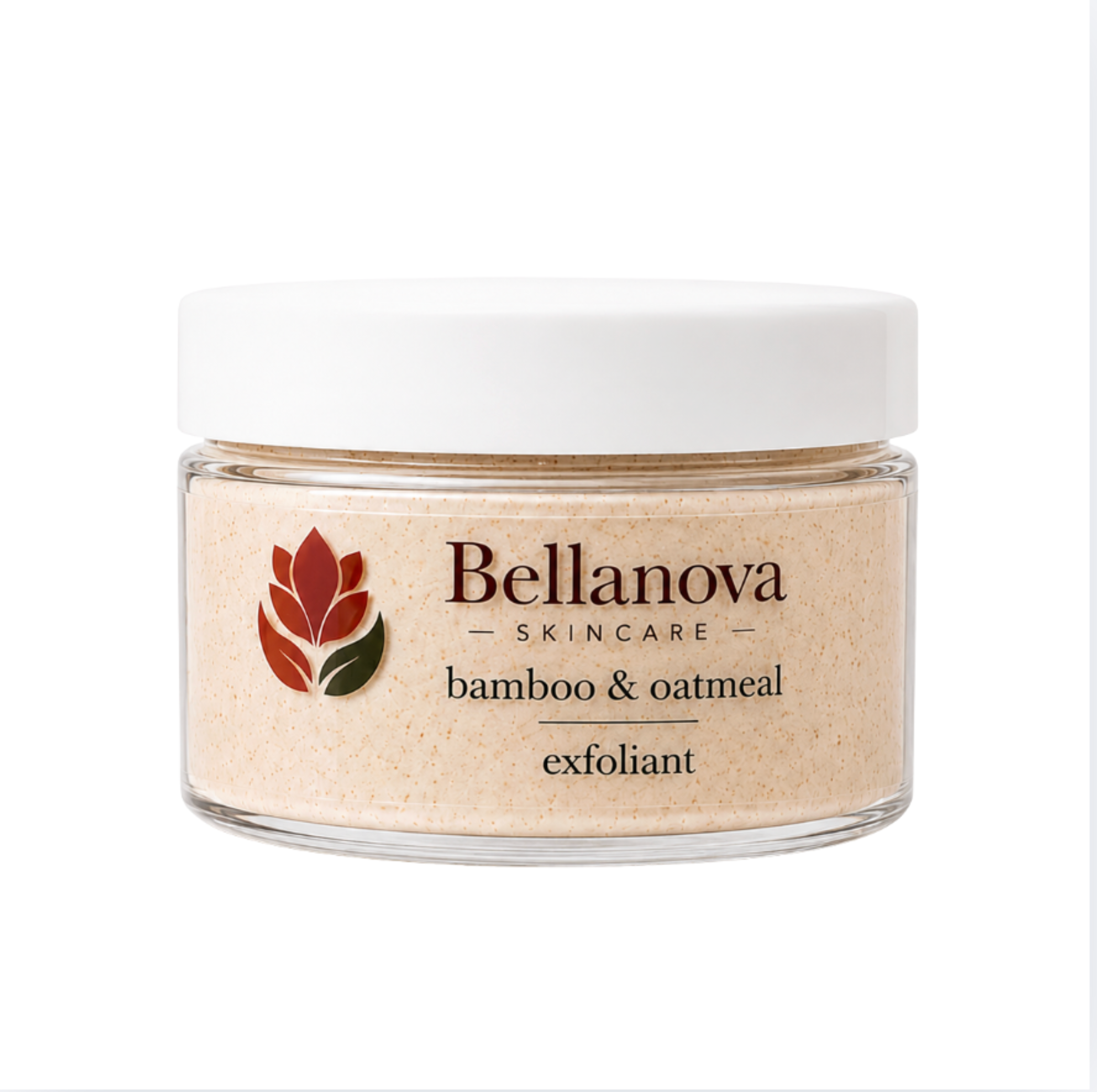 Jar of Bellanova Skincare bamboo & oatmeal exfoliant on a white background