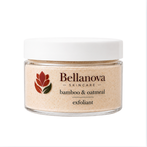 Jar of Bellanova Skincare bamboo & oatmeal exfoliant on a white background